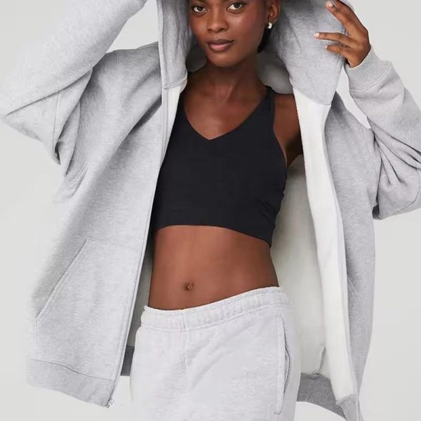 Loose Fit Blank Zip Up Hoodies Manufacturer | Custom Plus Size Loose Fit Blank Hoodies Factory - 图片 4