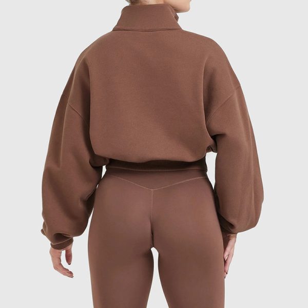 1/4 zipper Sweatshirts Manufacturer | custom logo crop Turtleneck pullover sweatshirts Factory - 图片 2