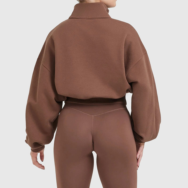1/4 zipper Sweatshirts Manufacturer | custom logo crop Turtleneck pullover sweatshirts Factory - 图片 2