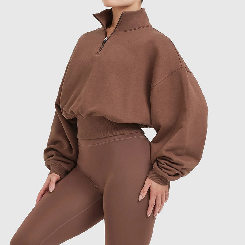 1/4 zipper Sweatshirts Manufacturer | custom logo crop Turtleneck pullover sweatshirts Factory - 图片 3