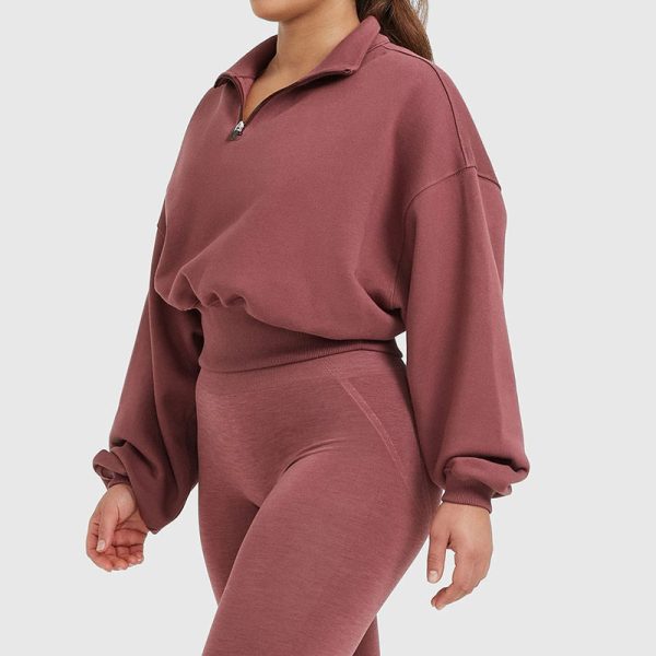 1/4 zipper Sweatshirts Manufacturer | custom logo crop Turtleneck pullover sweatshirts Factory - 图片 4