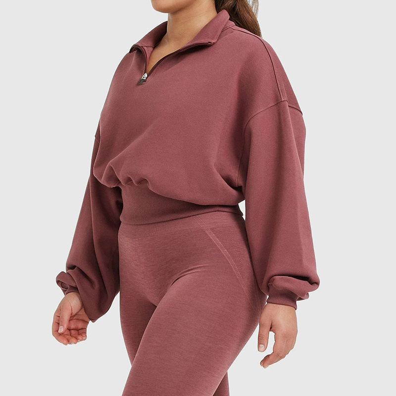 1/4 zipper Sweatshirts Manufacturer | custom logo crop Turtleneck pullover sweatshirts Factory - 图片 4