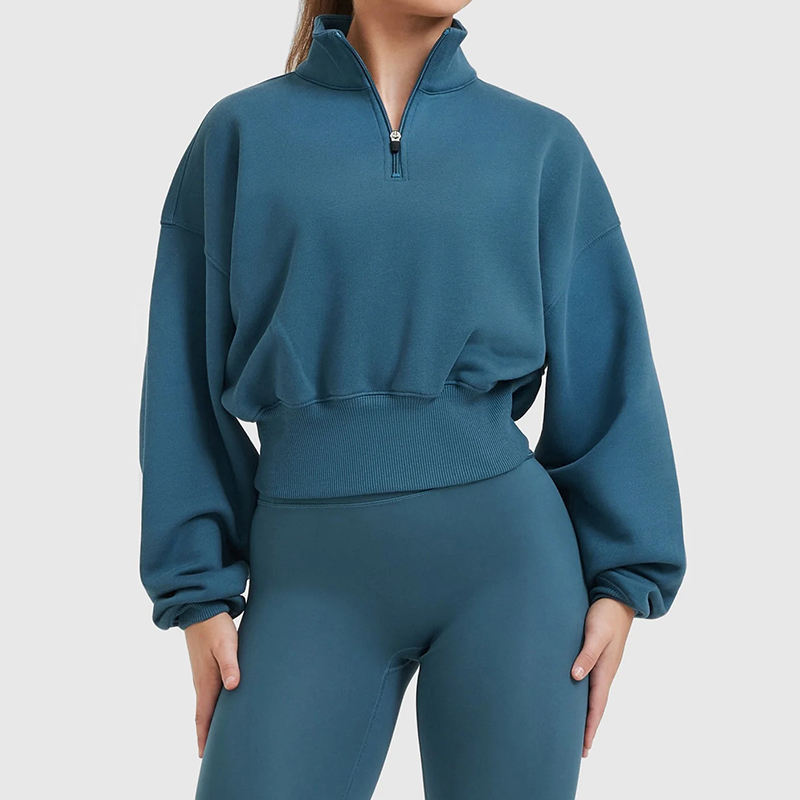 1/4 zipper Sweatshirts Manufacturer | custom logo crop Turtleneck pullover sweatshirts Factory - 图片 5