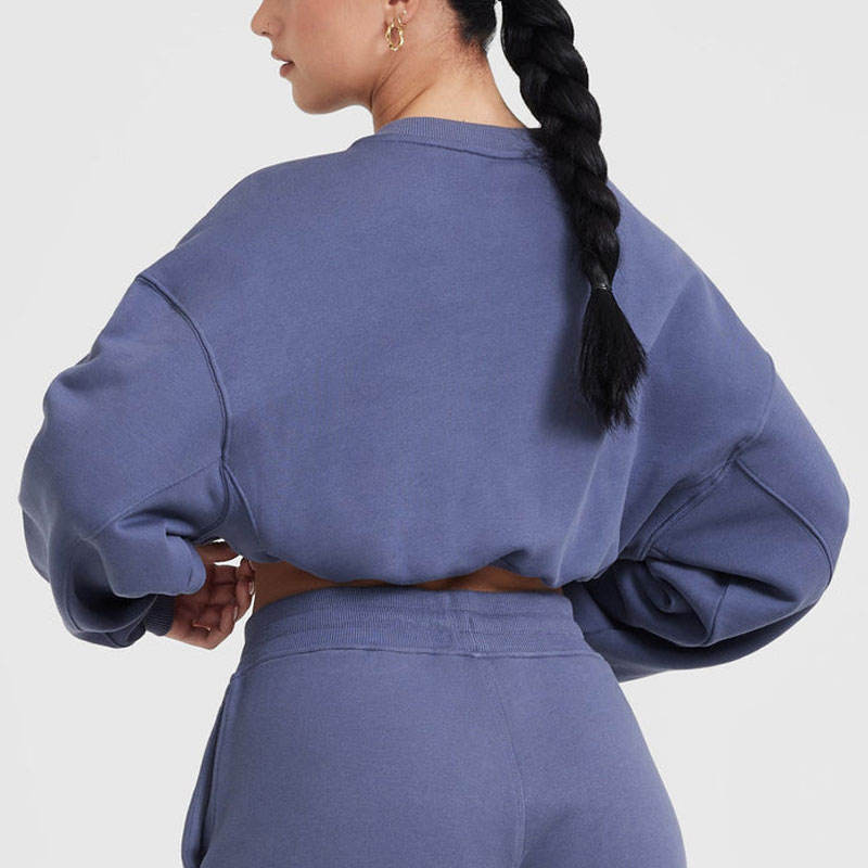 Women V Neck Cropped Tops Sweatshirt Manufacturer | Thick Pullover Oversize sweatshirts Factory - 图片 2