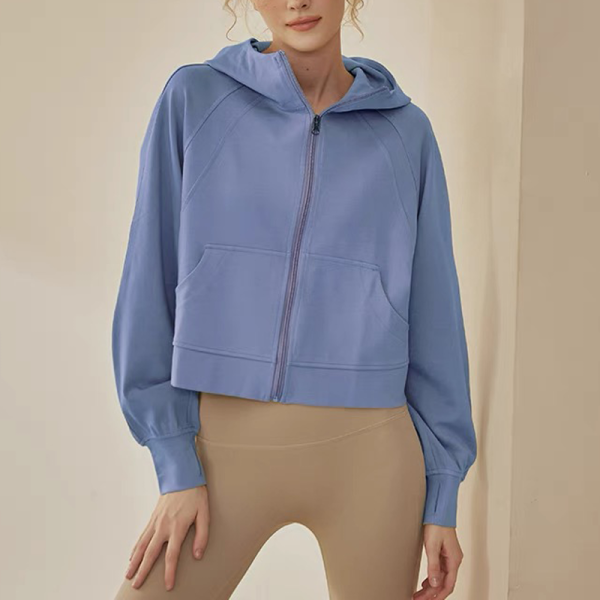 Running full zip sports Jacket Manufacturer | Yoga Jacket hoodies with thumb holes supplier - 图片 6