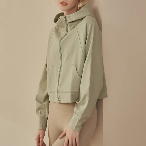 Running full zip sports Jacket Manufacturer | Yoga Jacket hoodies with thumb holes supplier - 图片 3