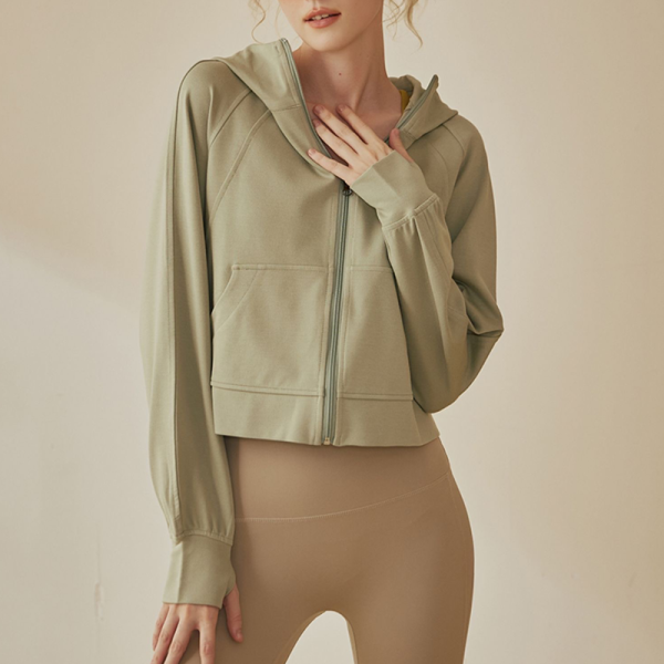 Running full zip sports Jacket Manufacturer | Yoga Jacket hoodies with thumb holes supplier - 图片 2