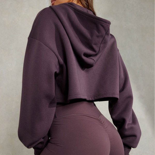 Cotton Cropped Hoodie Jacket Manufacturer | Streetwear Heavy Weight Yoga Jacket supplier - 图片 2