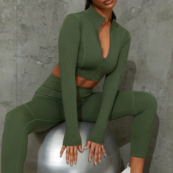 Gym wear 1/4 zipper Jacket Manufacturer | yoga long sleeve Crop Top Yoga Jacket supplier - 图片 4