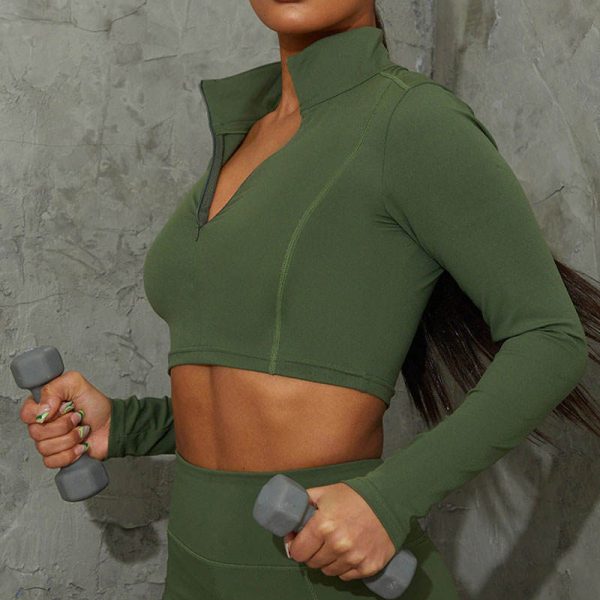 Gym wear 1/4 zipper Jacket Manufacturer | yoga long sleeve Crop Top Yoga Jacket supplier - 图片 3