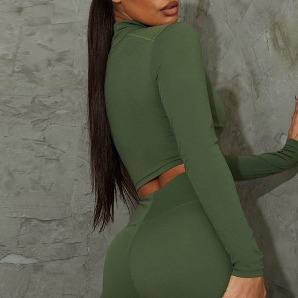 Gym wear 1/4 zipper Jacket Manufacturer | yoga long sleeve Crop Top Yoga Jacket supplier - 图片 2