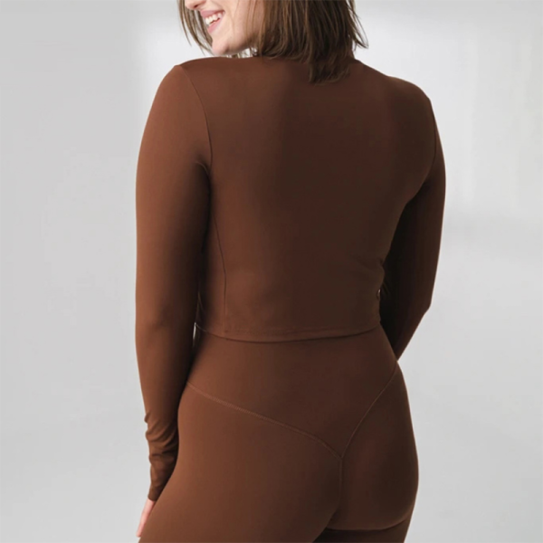 Gym training zip up Jacket Manufacturer | yoga long sleeve Crop Top Yoga jacket with thumb hole supplier - 图片 2