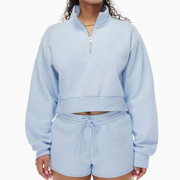 1/4 zipper sweatshirts Manufacturer | Thick crop top Cotton pullover sweatshirts Factory - 图片 2