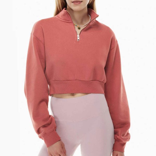 1/4 zipper sweatshirts Manufacturer | Thick crop top Cotton pullover sweatshirts Factory - 图片 3