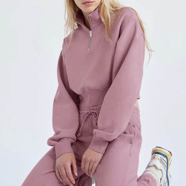 1/4 zipper sweatshirts Manufacturer | Thick crop top Cotton pullover sweatshirts Factory - 图片 4