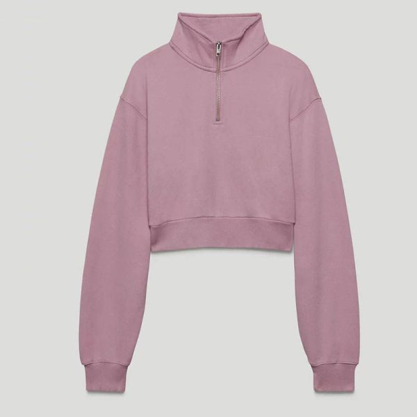 1/4 zipper sweatshirts Manufacturer | Thick crop top Cotton pullover sweatshirts Factory - 图片 5