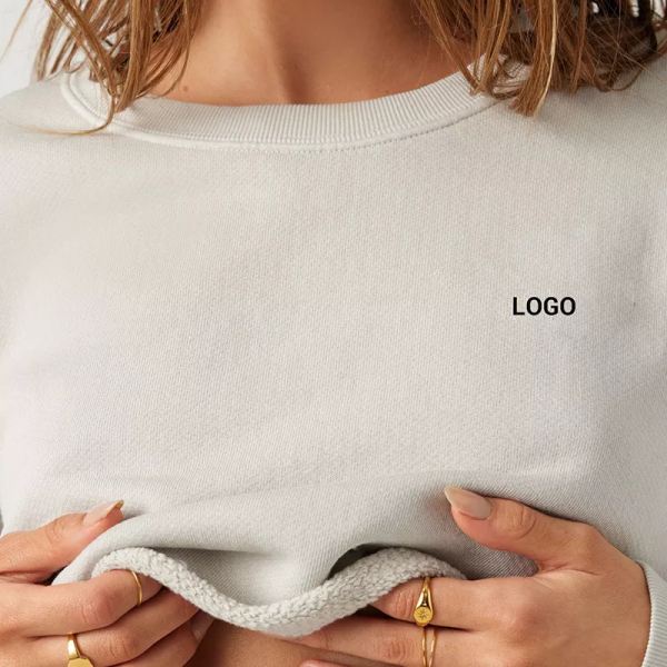 Cotton Loose Crop Top Sweatshirt Manufacturer | Crew Plain Cotton raw hem Neck sweatshirts Factory - 图片 3