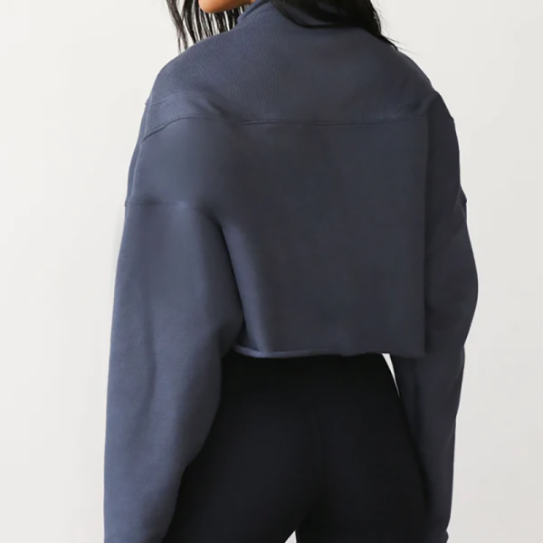 Custom half zipper Sweatshirt Manufacturer | Custom women ribbed trimmed cropped Sweatshirt - 图片 3