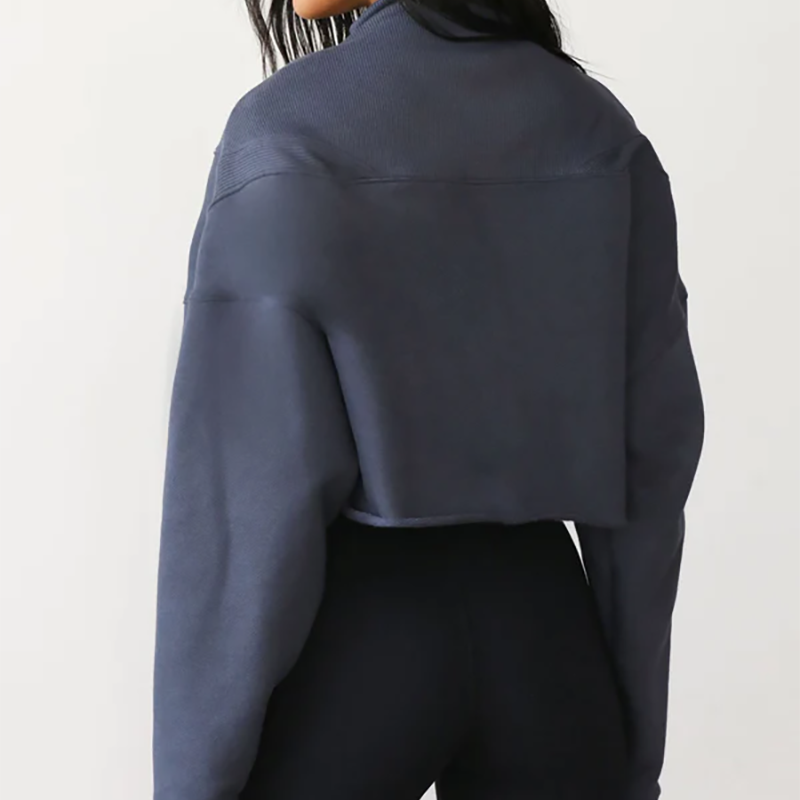 Custom half zipper Sweatshirt Manufacturer | Custom women ribbed trimmed cropped Sweatshirt - 图片 3