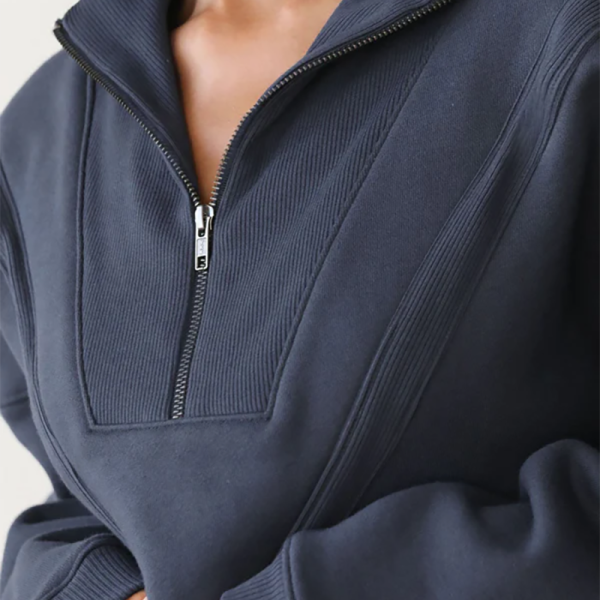 Custom half zipper Sweatshirt Manufacturer | Custom women ribbed trimmed cropped Sweatshirt - 图片 2