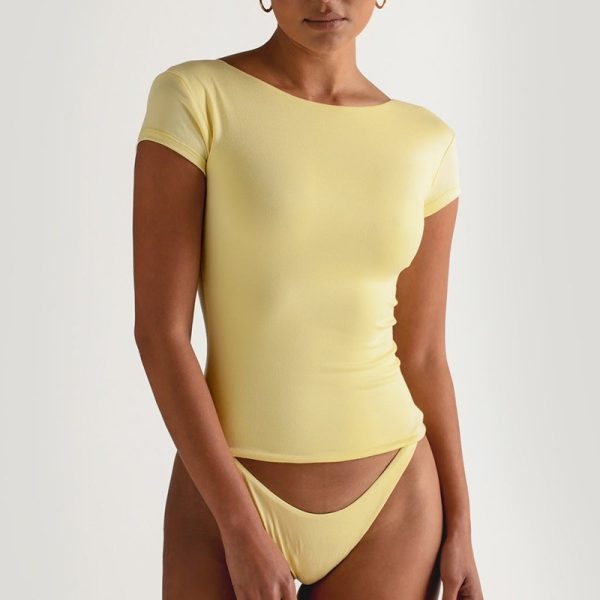 Tight Fit Crop Gym Shirts Manufacturer | Custom Soft Low Back Short Sleeves Top Shirts Factory - 图片 3
