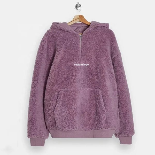 Custom Embroidery Sherpa Hoodie manufacturer | warm Zip Collar Fuzzy Heavyweight hoodie manufacturer - 图片 3