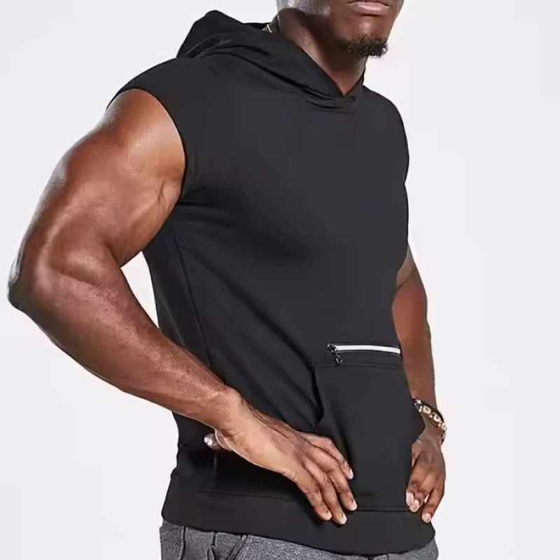 Custom Hooded Tank Top With Zipper Pocket Manufacturers丨 Quick Dry Blank Tank Top factory - 图片 2