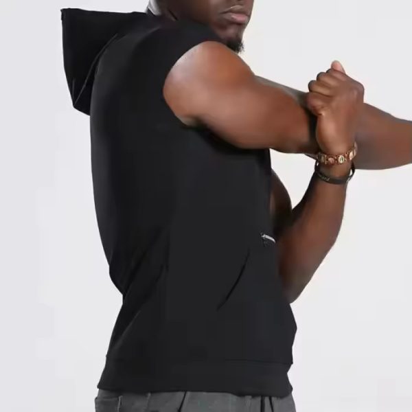 Custom Hooded Tank Top With Zipper Pocket Manufacturers丨 Quick Dry Blank Tank Top factory - 图片 3