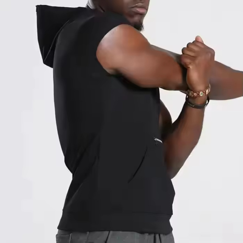 Custom Hooded Tank Top With Zipper Pocket Manufacturers丨 Quick Dry Blank Tank Top factory - 图片 3