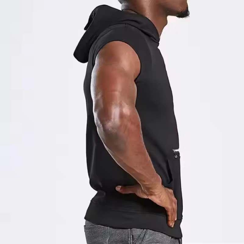 Custom Hooded Tank Top With Zipper Pocket Manufacturers丨 Quick Dry Blank Tank Top factory - 图片 4