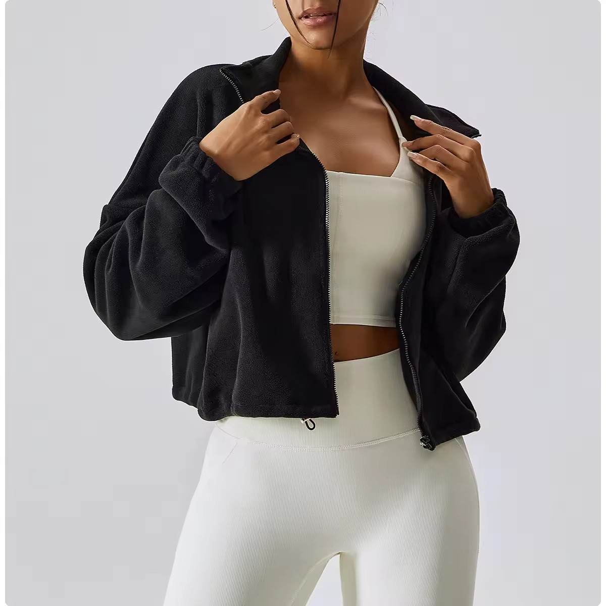 Custom Women Oversize Loose Polar Fleece Jacket Manufacturer | Custom Zipper up Hoodie suppliers - 图片 3