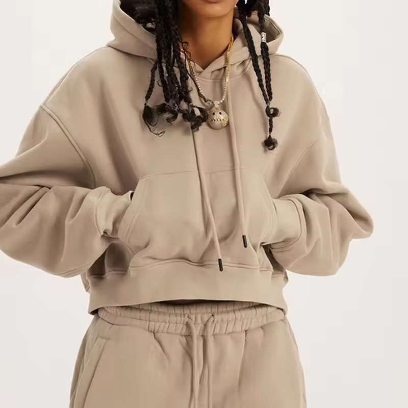Custom Women Fleece Crop Hoodie Manufacturer | Oversized Warm Winter Thick Cotton hoodie suppliers - 图片 3