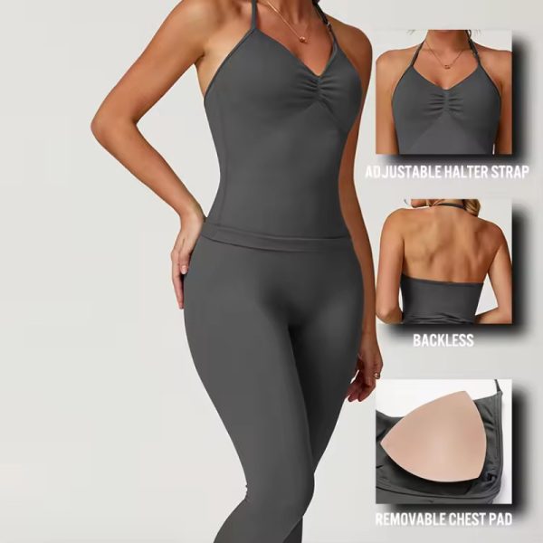 Halter Neck Adjustable Tank Tops Manufacturer | Custom Women Gym Tank Top factory - 图片 2