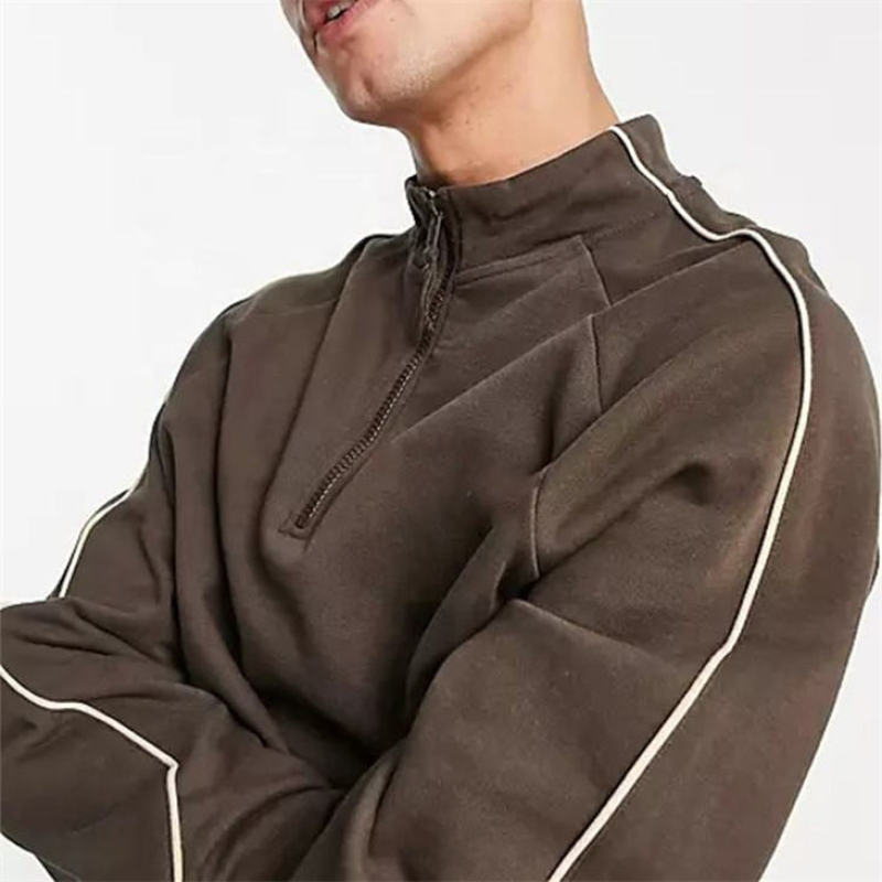 Quarter Zipper Design Tracksuits For Men Manufacturer | Custom Logo Brown Color Joggers Suits Sweatsuit Set Manufacturer - 图片 2