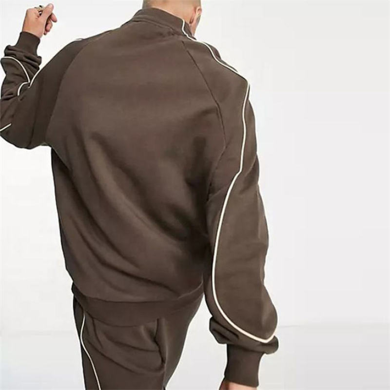 Quarter Zipper Design Tracksuits For Men Manufacturer | Custom Logo Brown Color Joggers Suits Sweatsuit Set Manufacturer - 图片 3