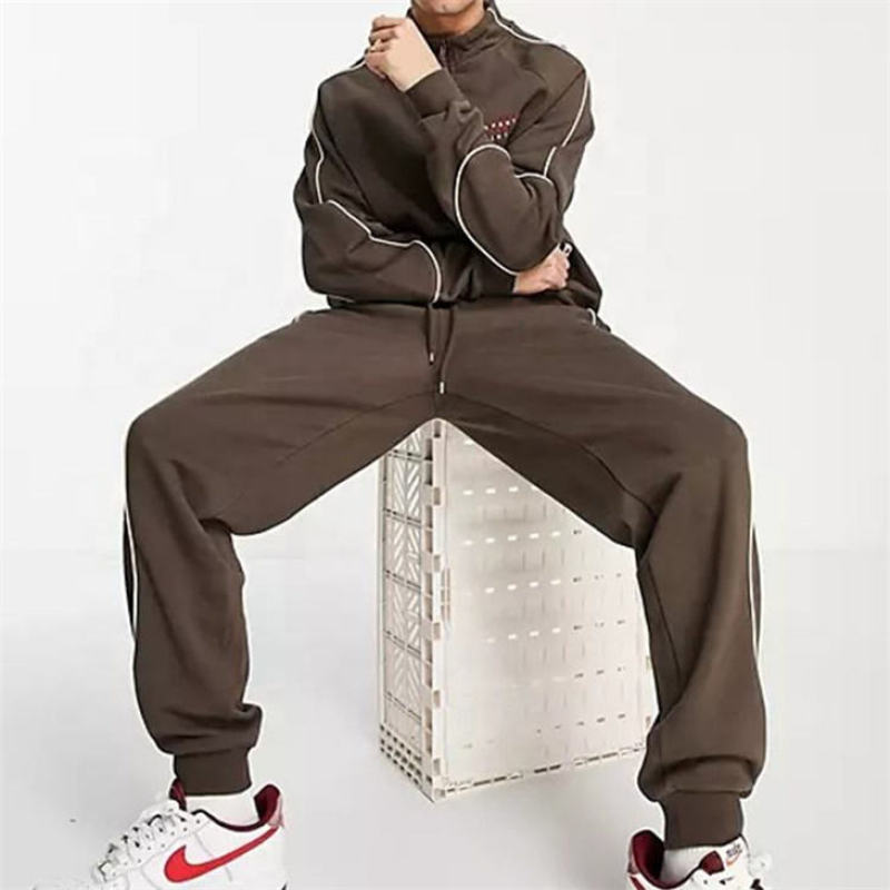 Quarter Zipper Design Tracksuits For Men Manufacturer | Custom Logo Brown Color Joggers Suits Sweatsuit Set Manufacturer - 图片 5